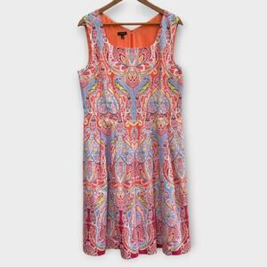 Talbots Paisley Sleeveless Dress Womens 14 Fit & Flare Lined Cottagecore Pleats